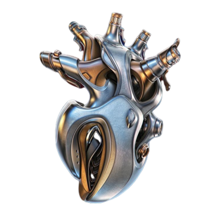 a sleek chrome anatomical heart